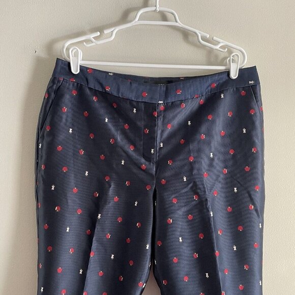 Talbots Women 14 Navy Blue Apple Print Jacquard Preppy Teacher Slim Ankle Pants - Picture 4 of 9